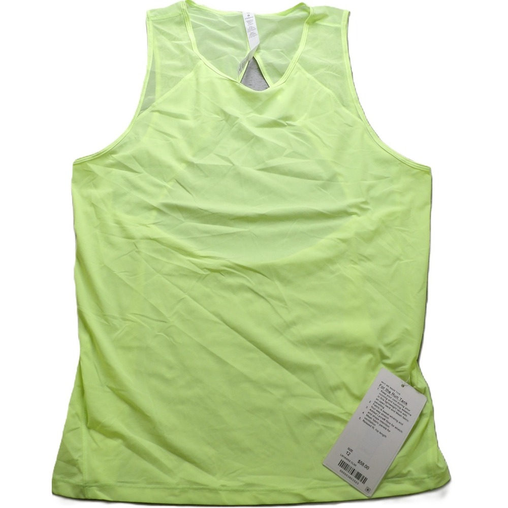 NWT Lululemon For The Run Tank Top Women 12 Lime Green Open Back Activewear Gym